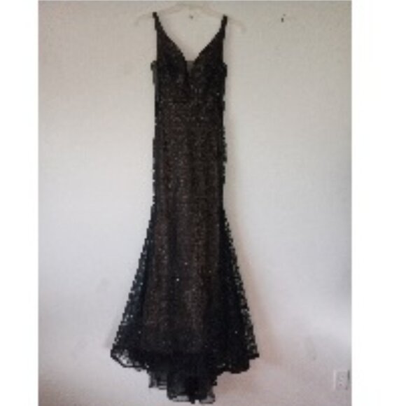 Unique Ellie Wilde MON CHERI Sz 4 Black Mermaid Dress Spider Web Gothic Princess - Picture 4 of 15